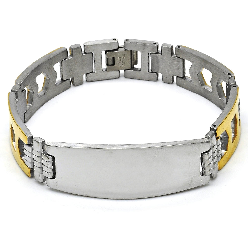 Stainless Steel Solid Bracelet, Polished, Two Tone