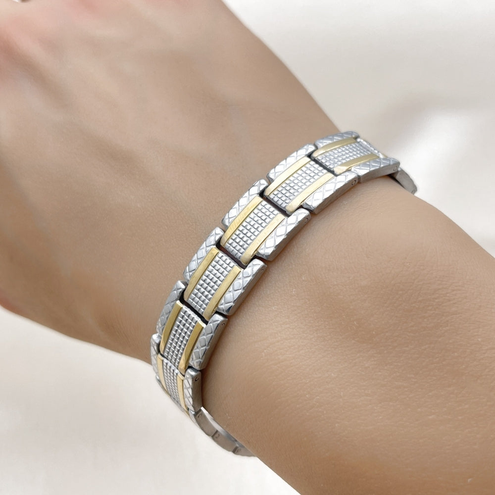 Stainless Steel Solid Bracelet, Polished, Two Tone