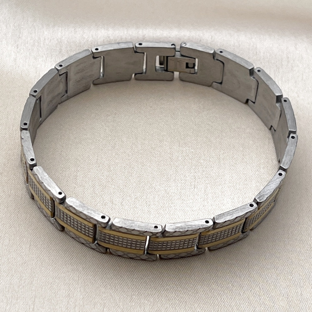 Stainless Steel Solid Bracelet, Polished, Two Tone