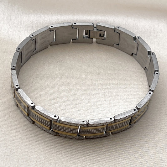 Stainless Steel Solid Bracelet, Polished, Two Tone