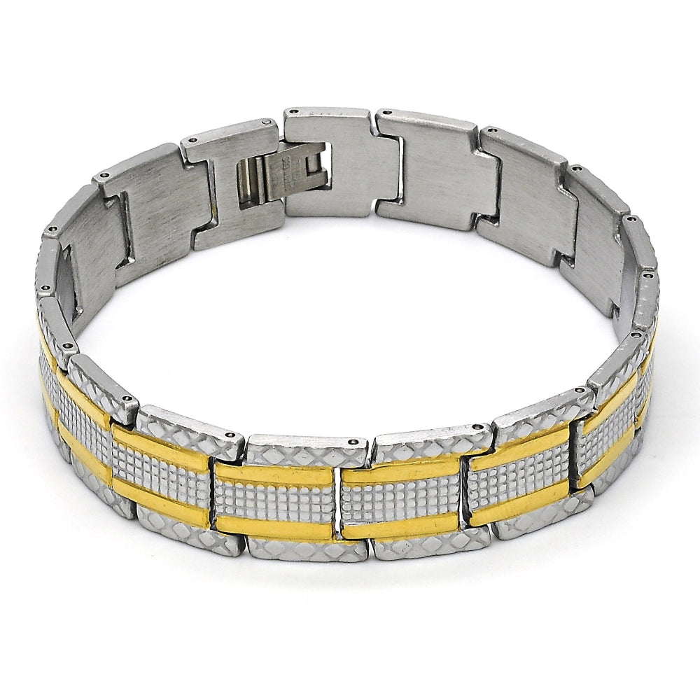 Stainless Steel Solid Bracelet, Polished, Two Tone
