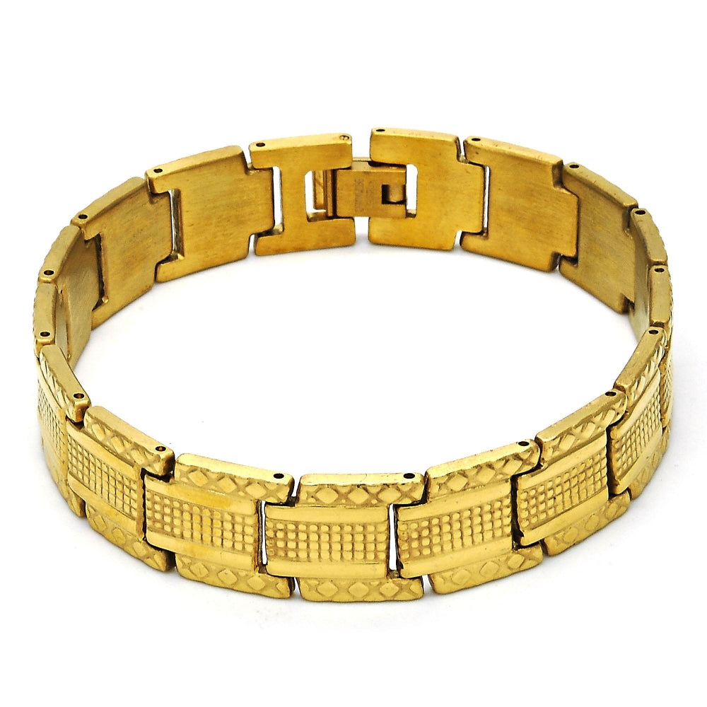 Stainless Steel Solid Bracelet, Diamond Cutting Finish, Golden Finish