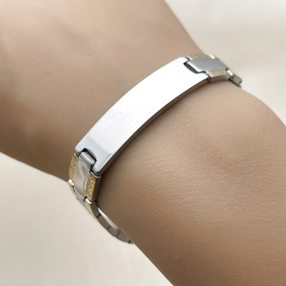 Stainless Steel Solid Bracelet, Polished, Two Tone