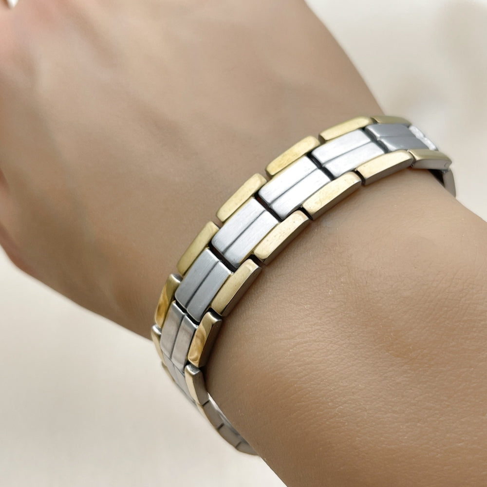 Stainless Steel Solid Bracelet, Polished, Two Tone