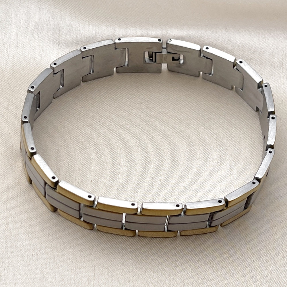 Stainless Steel Solid Bracelet, Polished, Two Tone