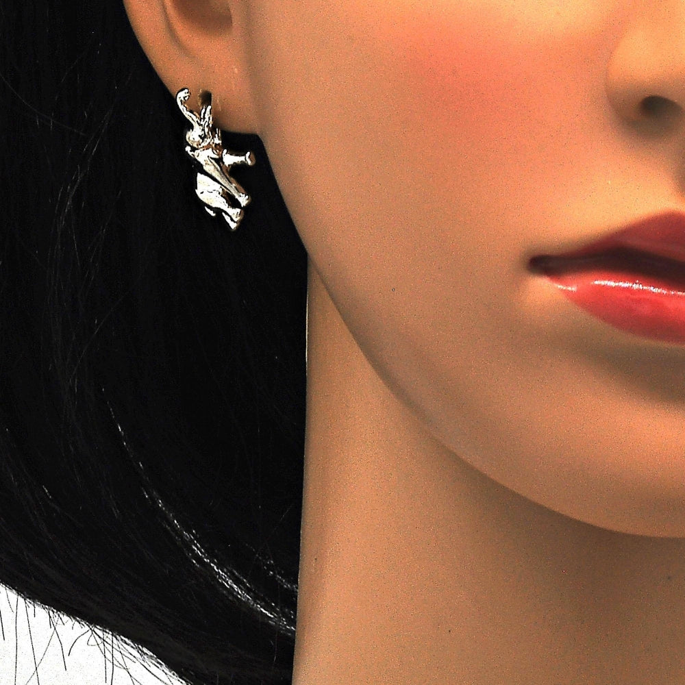 Rhodium Gold Filled Earring and Pendant Adult Set, Elephant Design, Polished, Rhodium Finish