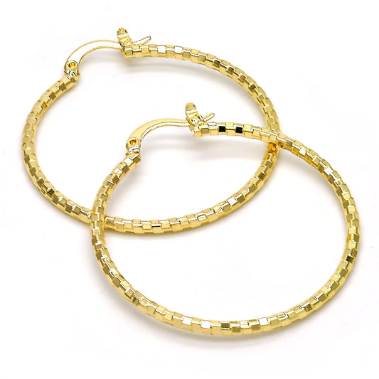 Oro Laminado Medium Hoop, Gold Filled Style Diamond Cutting Finish, Golden Finish