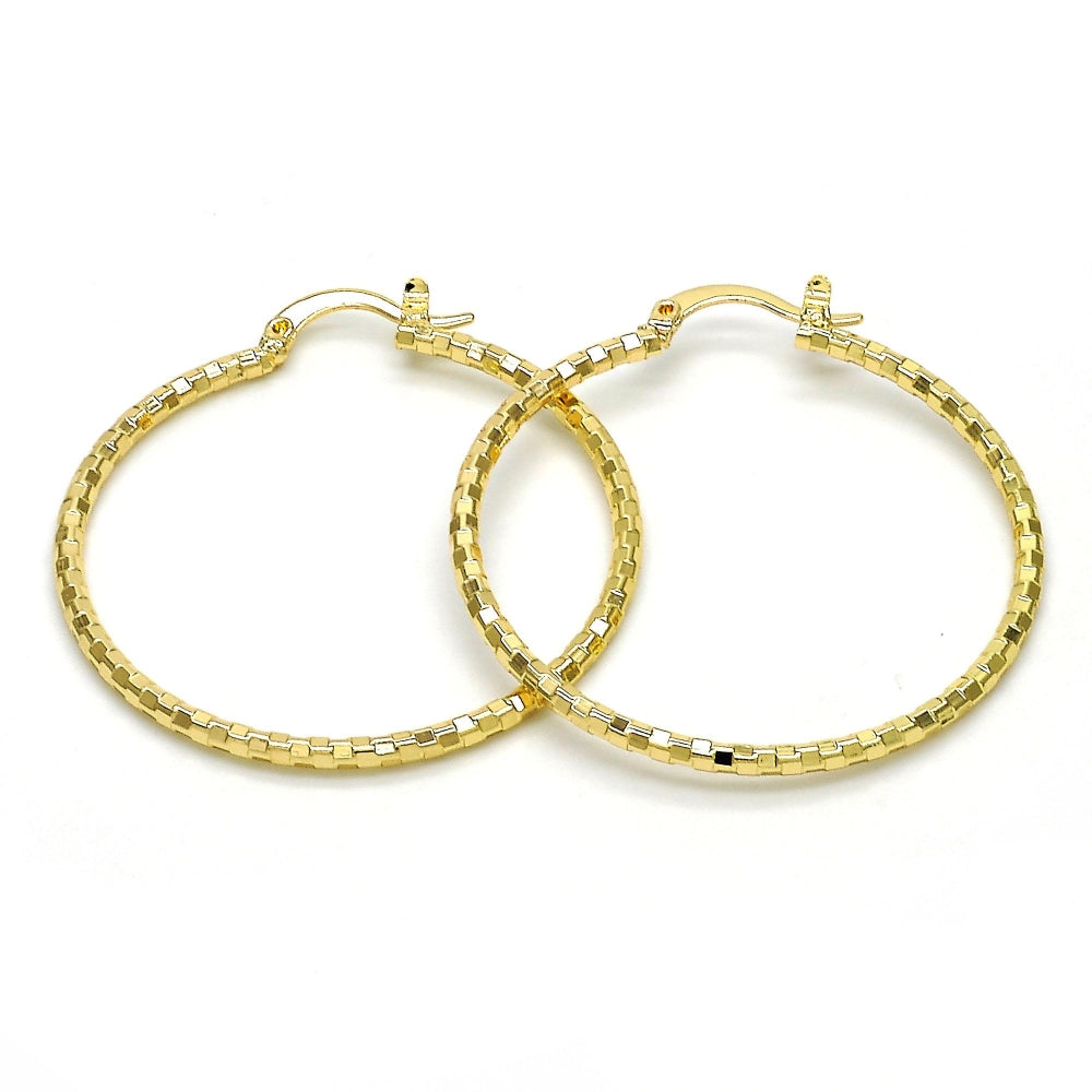Oro Laminado Medium Hoop, Gold Filled Style Diamond Cutting Finish, Golden Finish