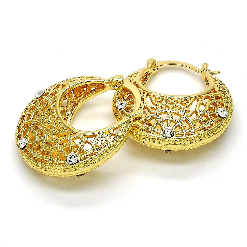 Oro Laminado Medium Hoop, Gold Filled Style with White Crystal, Polished, Golden Finish