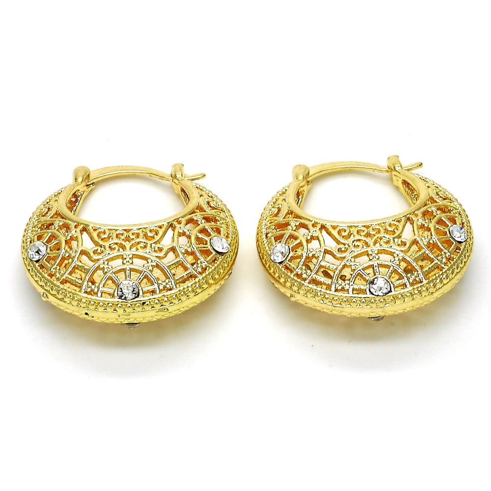 Oro Laminado Medium Hoop, Gold Filled Style with White Crystal, Polished, Golden Finish