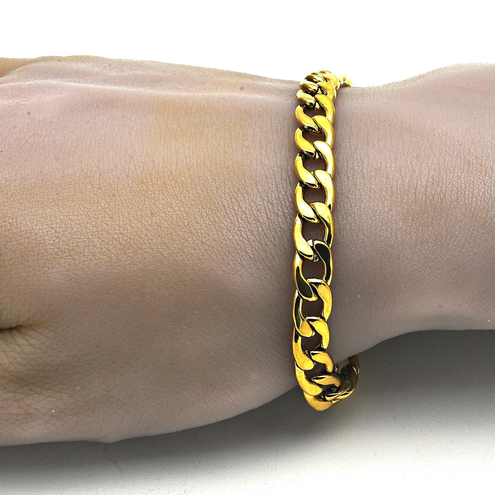 Stainless Steel Basic Bracelet, Curb Design, Polished, Golden Finish