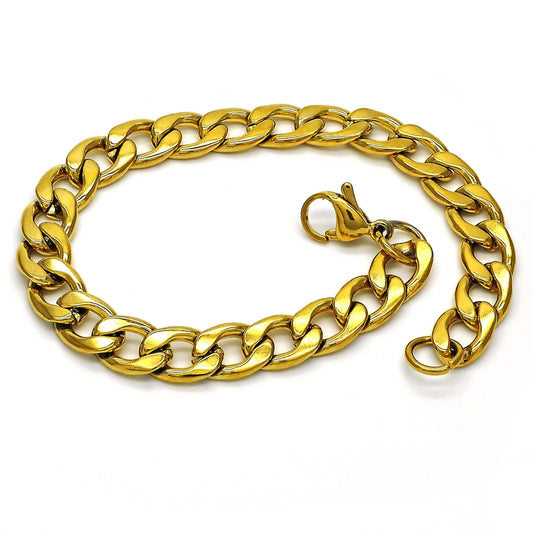 Stainless Steel Basic Bracelet, Curb Design, Polished, Golden Finish