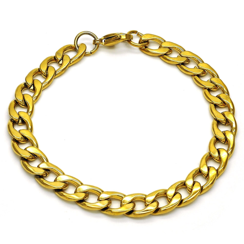 Stainless Steel Basic Bracelet, Curb Design, Polished, Golden Finish
