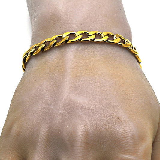 Stainless Steel Necklace and Bracelet, Curb Design, Polished, Golden Finish