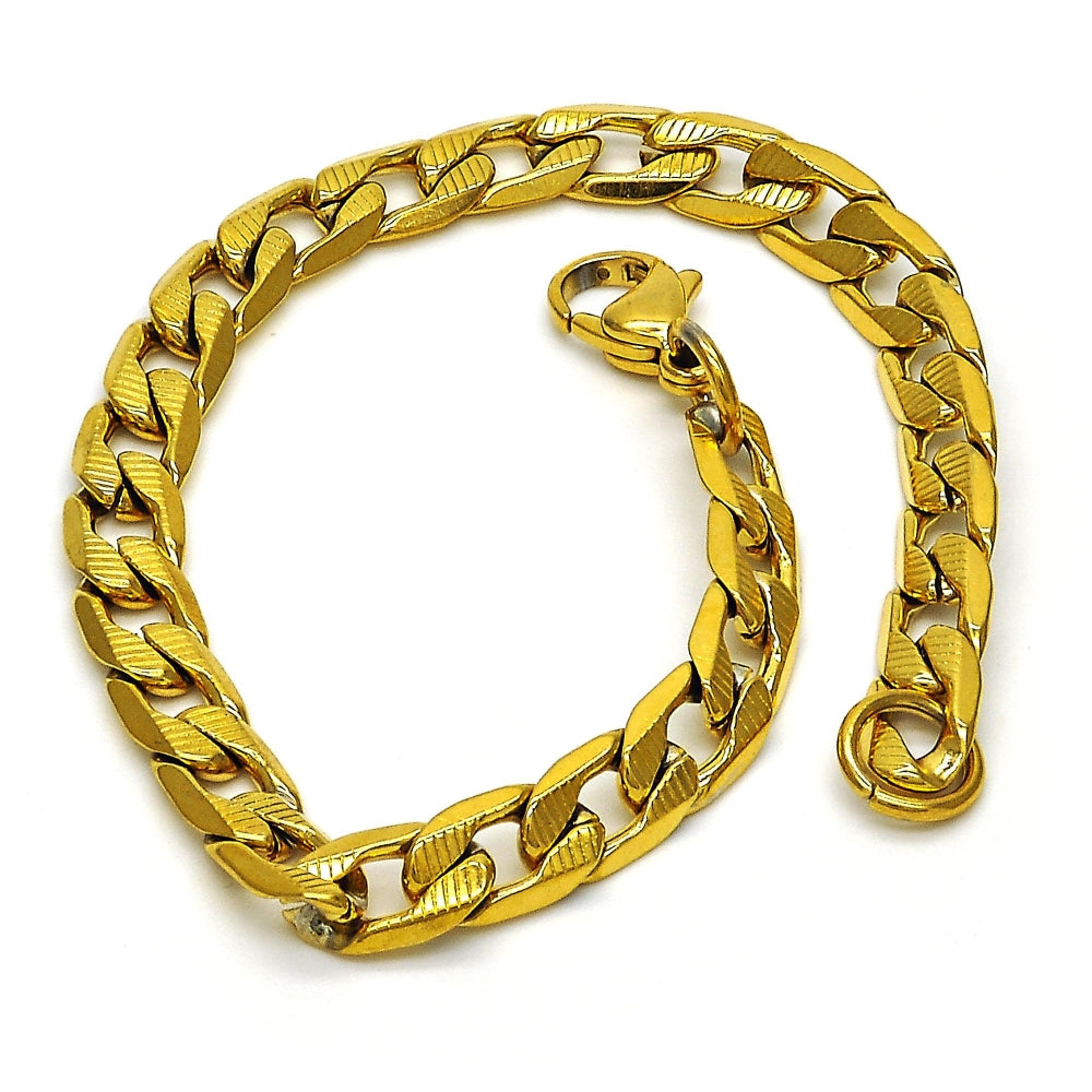 Stainless Steel Basic Bracelet, Curb Design, Polished, Golden Finish