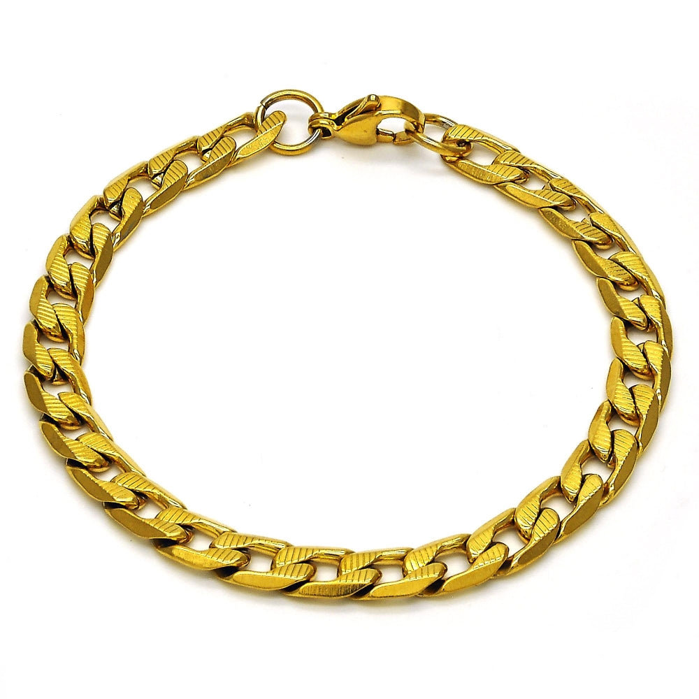 Stainless Steel Basic Bracelet, Curb Design, Polished, Golden Finish