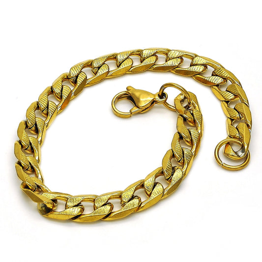 Stainless Steel Basic Bracelet, Curb Design, Polished, Golden Finish