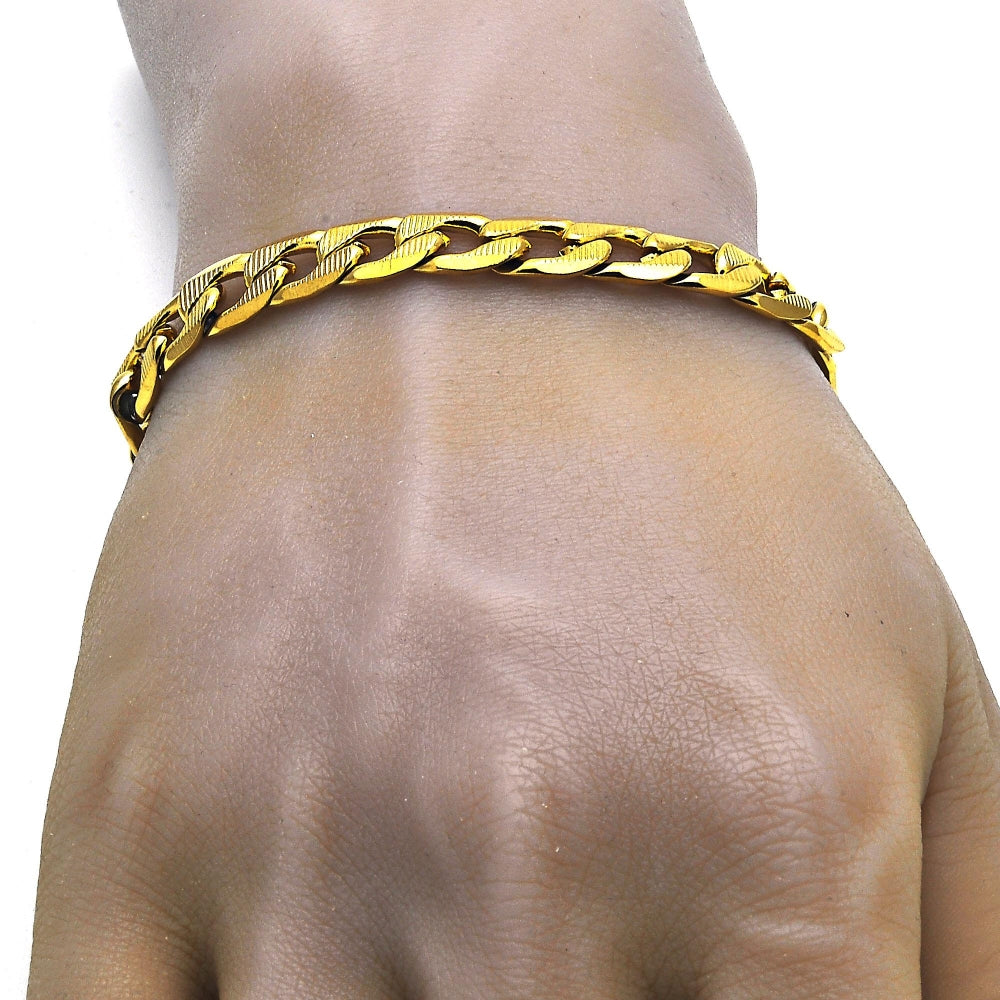 Stainless Steel Basic Bracelet, Curb Design, Polished, Golden Finish