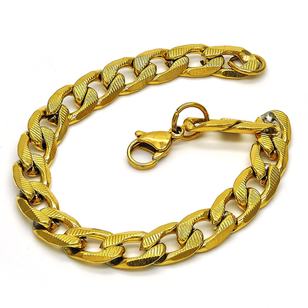 Stainless Steel Basic Bracelet, Curb Design, Polished, Golden Finish