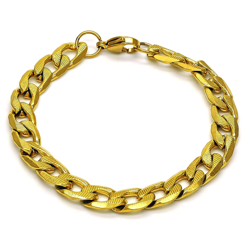 Stainless Steel Basic Bracelet, Curb Design, Polished, Golden Finish
