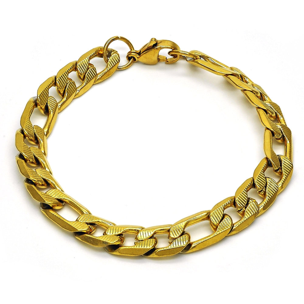 Stainless Steel Basic Bracelet, Figaro Design, Polished, Golden Finish