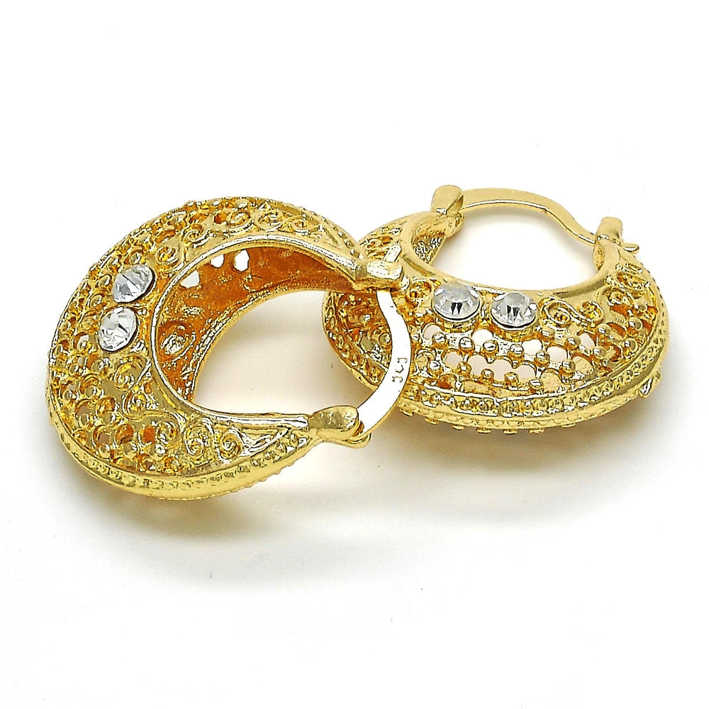 Oro Laminado Medium Hoop, Gold Filled Style with White Crystal, Polished, Golden Finish