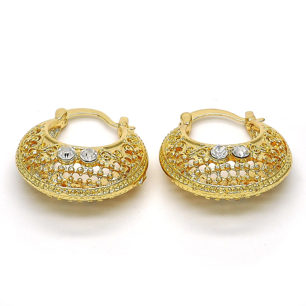 Oro Laminado Medium Hoop, Gold Filled Style with White Crystal, Polished, Golden Finish