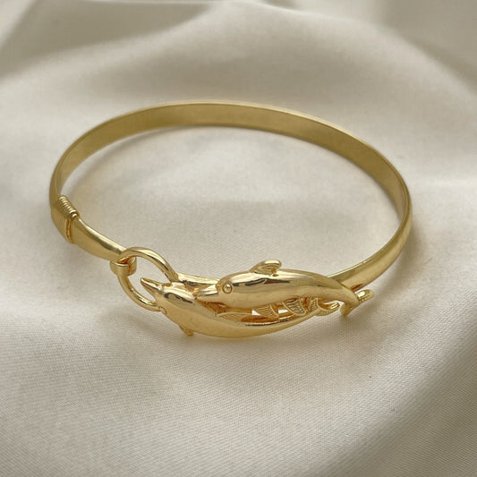 Oro Laminado Individual Bangle, Gold Filled Style Dolphin Design, Polished, Golden Finish