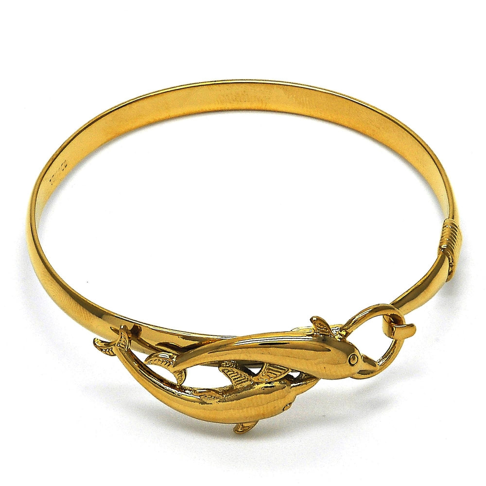 Oro Laminado Individual Bangle, Gold Filled Style Dolphin Design, Polished, Golden Finish