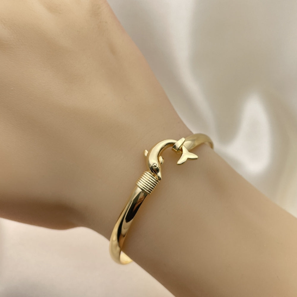 Oro Laminado Individual Bangle, Gold Filled Style Dolphin Design, Polished, Golden Finish