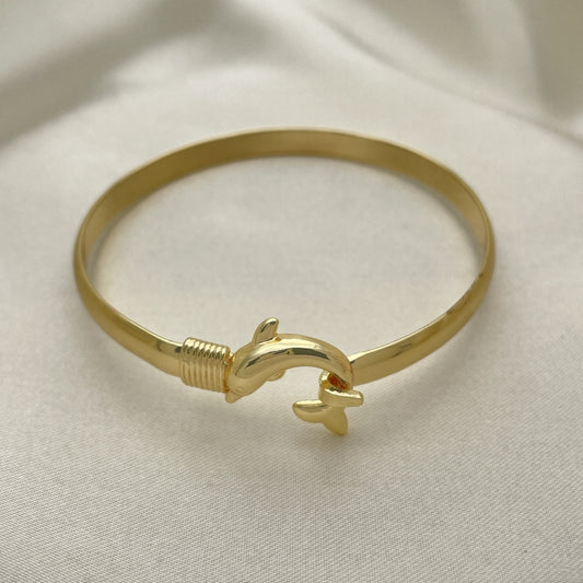 Oro Laminado Individual Bangle, Gold Filled Style Dolphin Design, Polished, Golden Finish