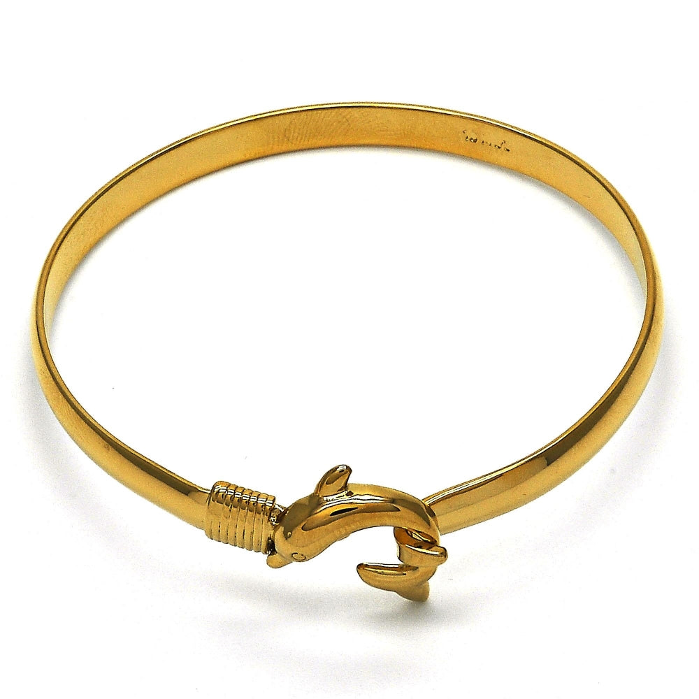 Oro Laminado Individual Bangle, Gold Filled Style Dolphin Design, Polished, Golden Finish