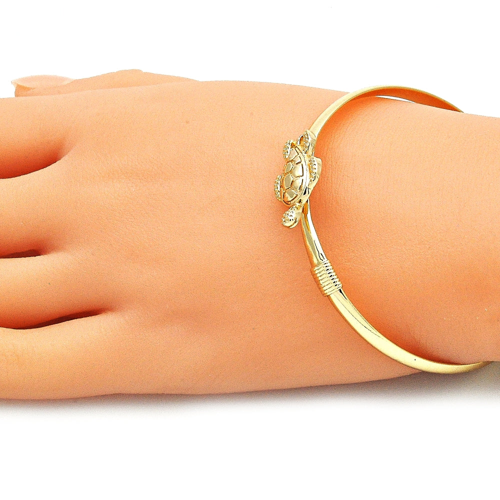 Oro Laminado Individual Bangle, Gold Filled Style Turtle Design, Polished, Golden Finish