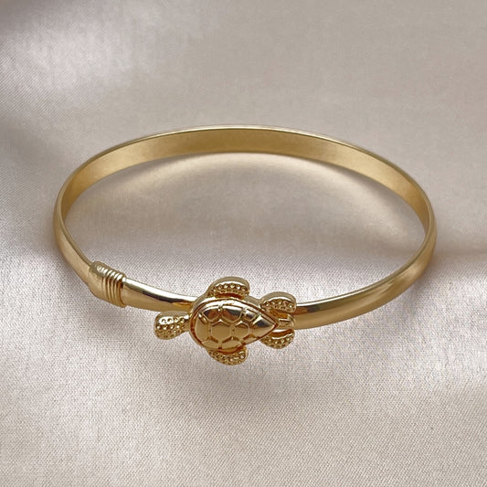 Oro Laminado Individual Bangle, Gold Filled Style Turtle Design, Polished, Golden Finish