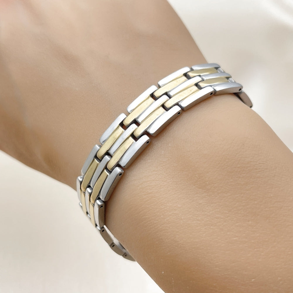 Stainless Steel Solid Bracelet, Polished, Two Tone