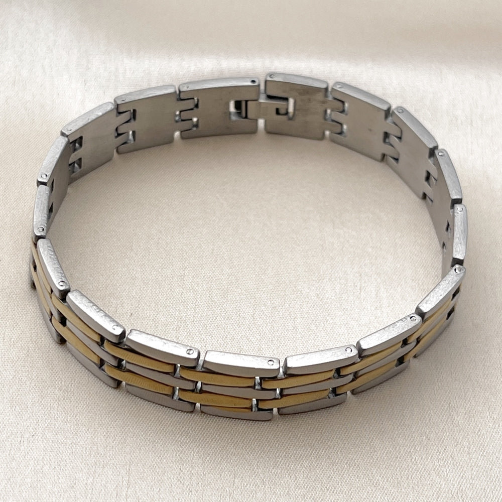 Stainless Steel Solid Bracelet, Polished, Two Tone