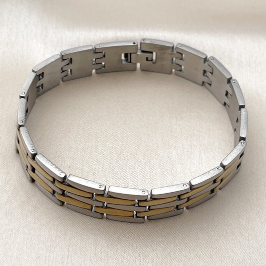 Stainless Steel Solid Bracelet, Polished, Two Tone