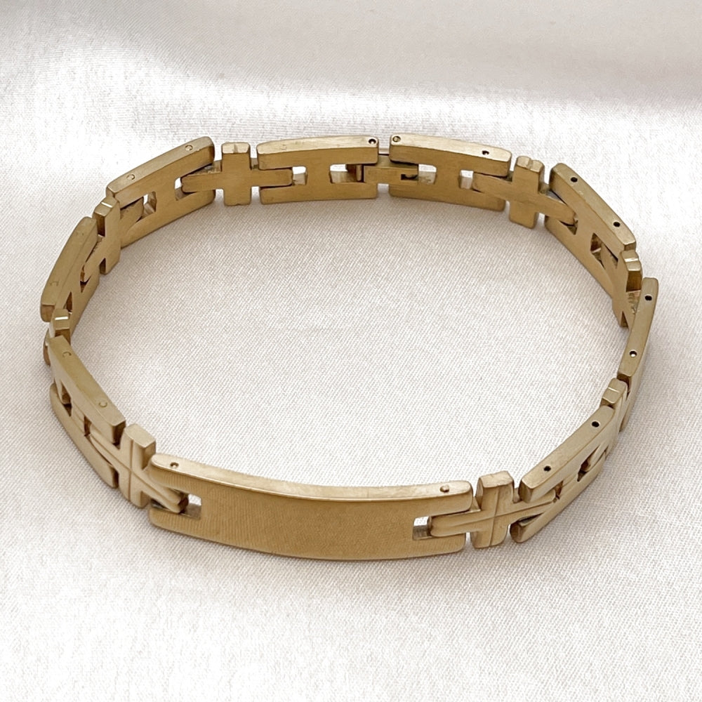 Stainless Steel Solid Bracelet, Cross Design, Polished, Golden Finish