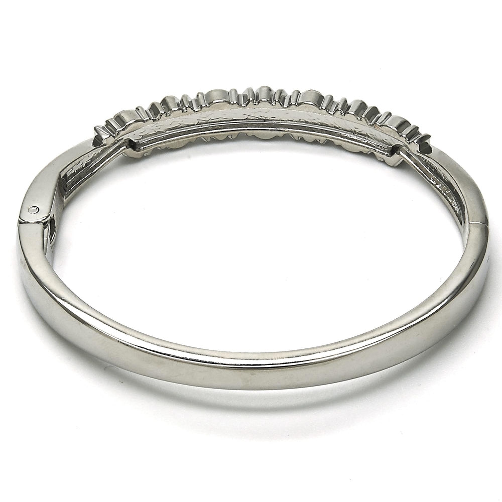 Rhodium Gold Filled Individual Bangle, with White Crystal, Polished, Rhodium Finish