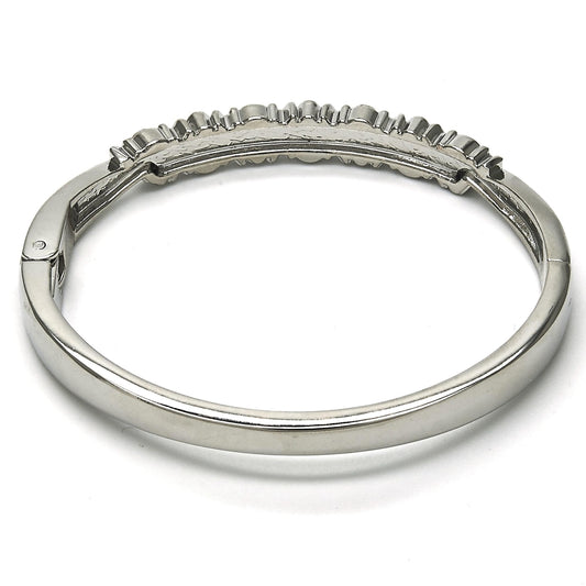 Rhodium Gold Filled Individual Bangle, with White Crystal, Polished, Rhodium Finish