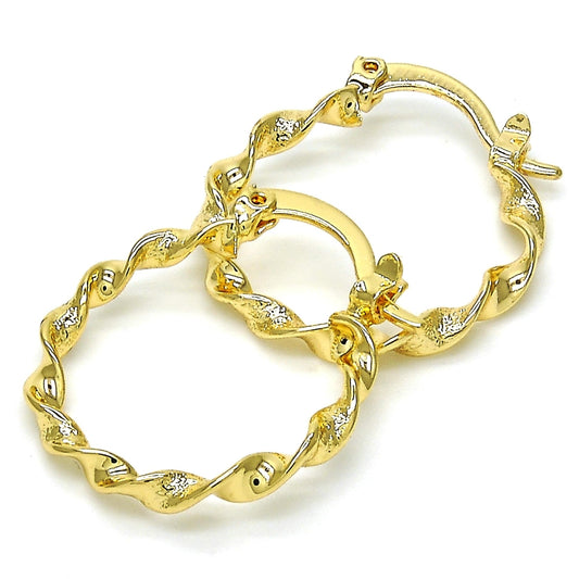 Oro Laminado Small Hoop, Gold Filled Style Twist Design, Matte Finish, Golden Finish