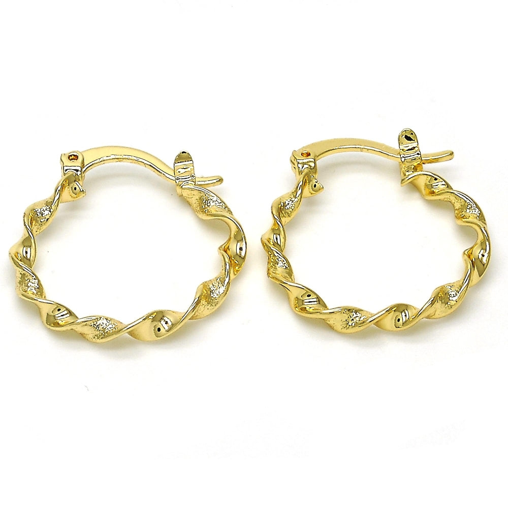 Oro Laminado Small Hoop, Gold Filled Style Twist Design, Matte Finish, Golden Finish