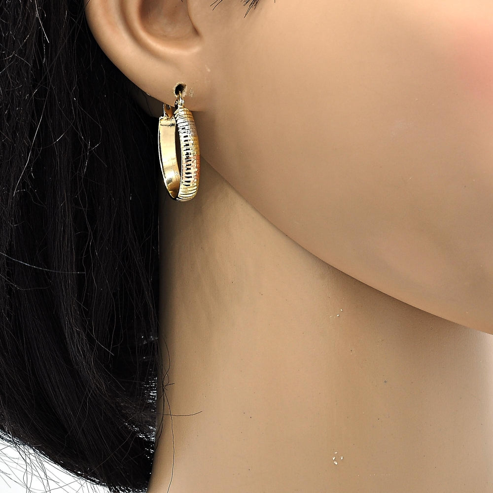 Oro Laminado Small Hoop, Gold Filled Style Diamond Cutting Finish, Tricolor