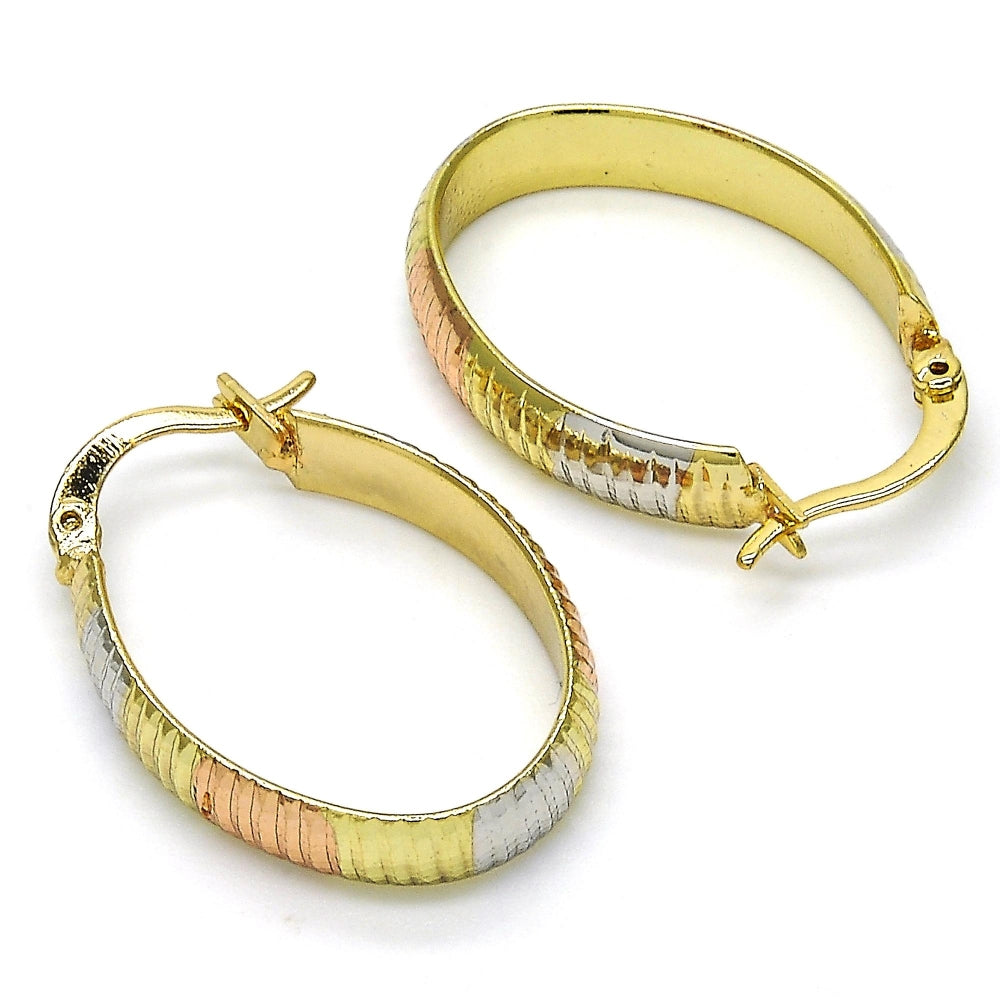 Oro Laminado Small Hoop, Gold Filled Style Diamond Cutting Finish, Tricolor