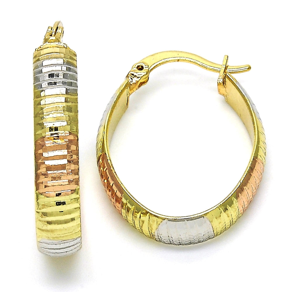 Oro Laminado Small Hoop, Gold Filled Style Diamond Cutting Finish, Tricolor