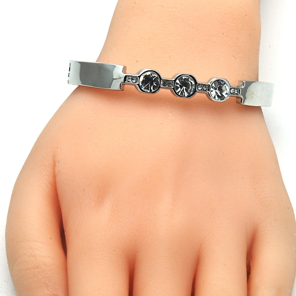Rhodium Gold Filled Individual Bangle, with White Crystal, Polished, Rhodium Finish