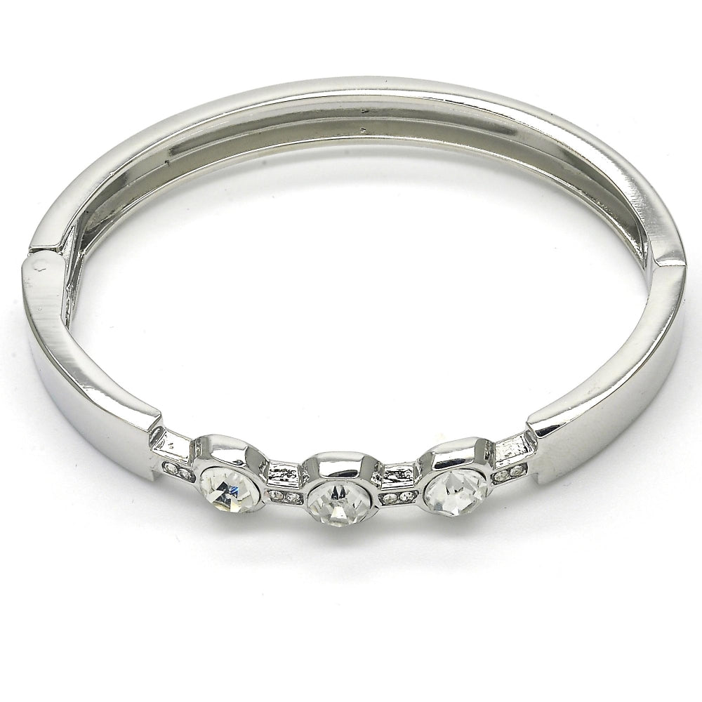 Rhodium Gold Filled Individual Bangle, with White Crystal, Polished, Rhodium Finish