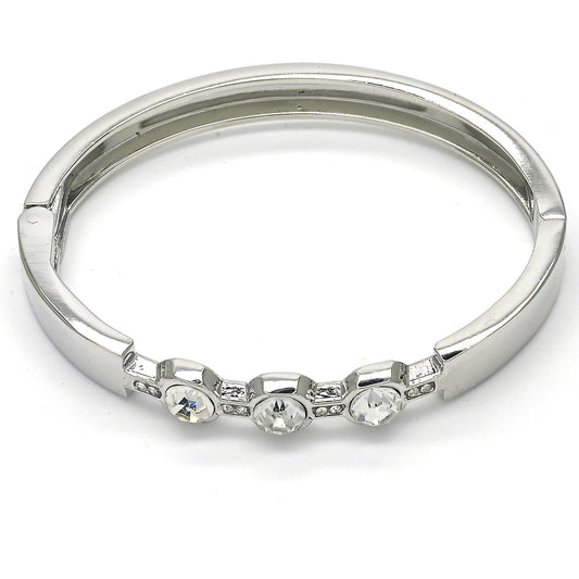 Rhodium Gold Filled Individual Bangle, with White Crystal, Polished, Rhodium Finish