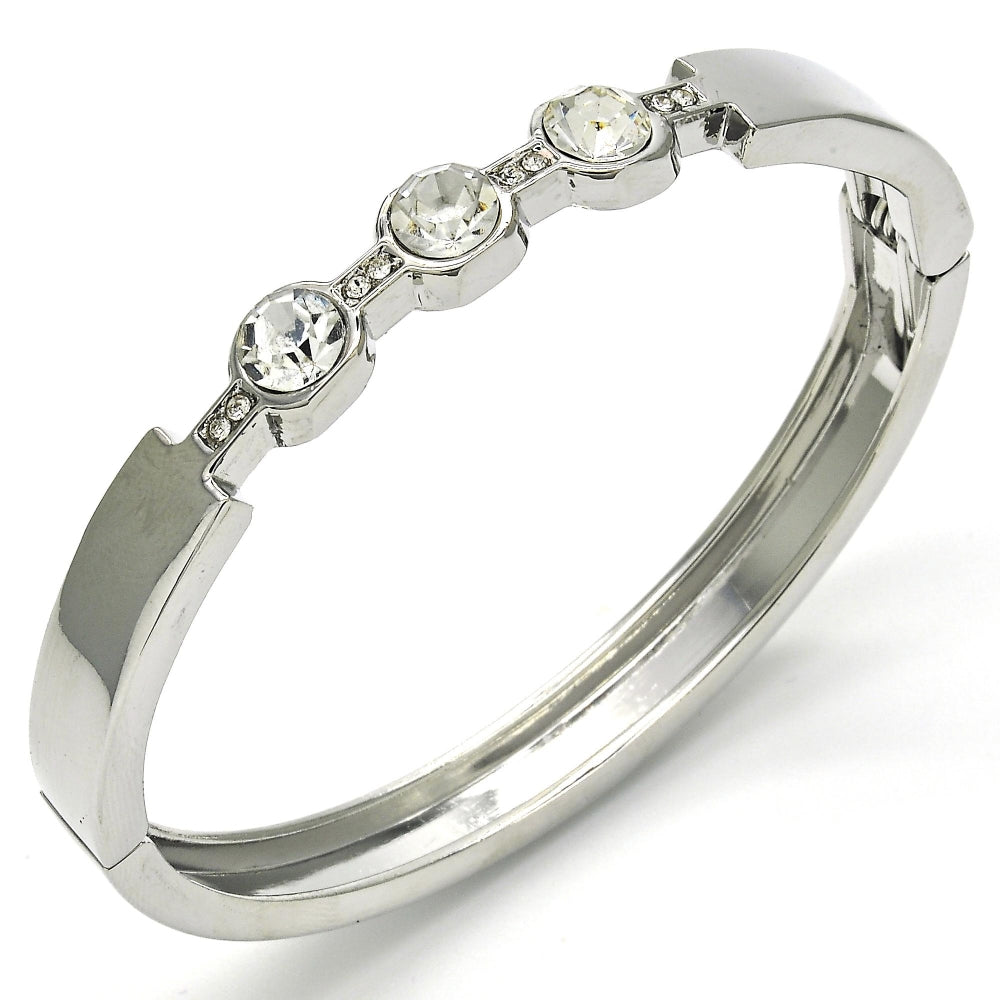 Rhodium Gold Filled Individual Bangle, with White Crystal, Polished, Rhodium Finish