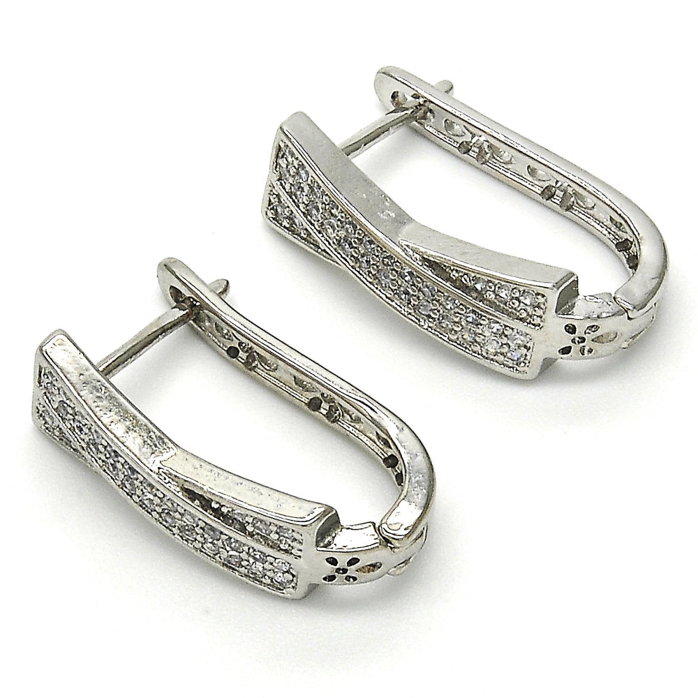 Rhodium Gold Filled Huggie Hoop, with White Cubic Zirconia, Polished, Rhodium Finish